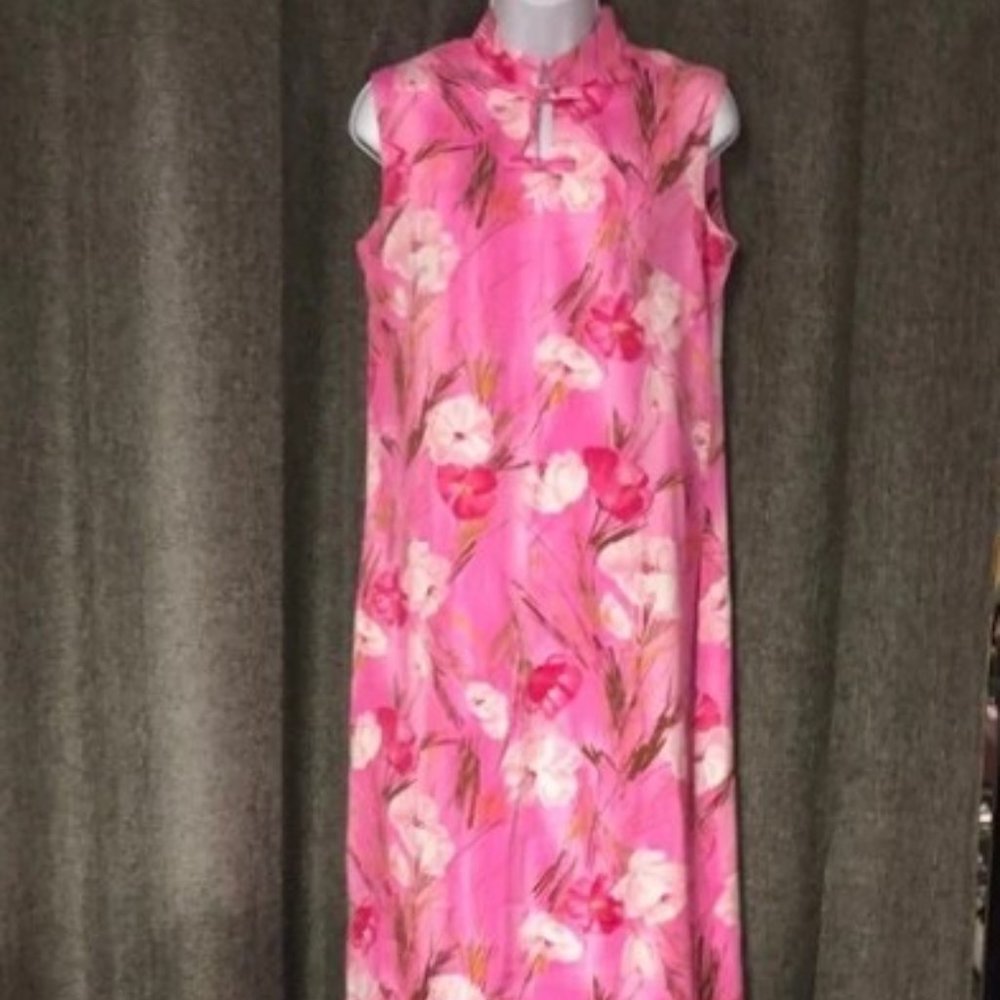 Vintage 60s Sun Fashions of Hawaii Floral Caftan Maxi Dress M/L